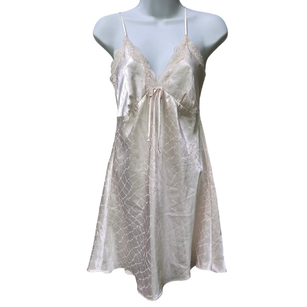Jones NY Ivory Y2K Coquette Romantic Poetic Babydoll Satin Lace Slip Dress Small
